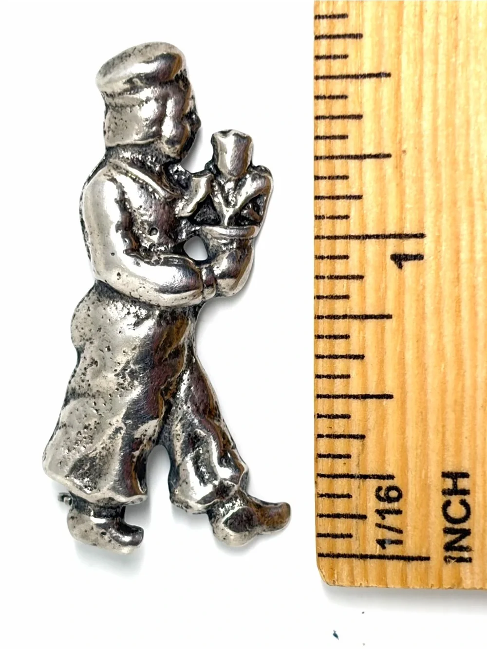 Antique Dutch Sterling Silver Victorian Era Man With Tulips Statement Brooch Pin